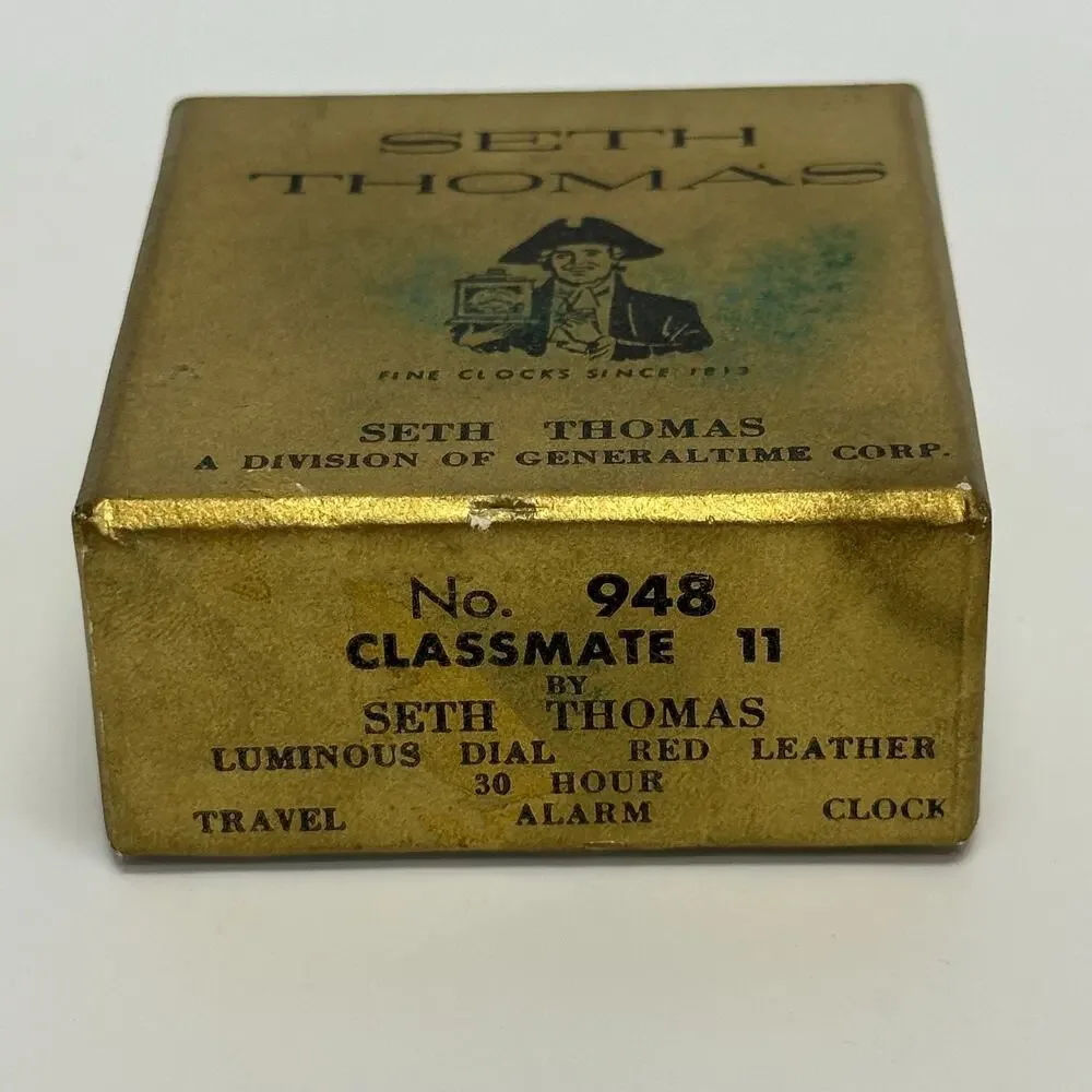 Vtg Seth Thomas Classmate 11 No 948 Red Leather 30 hr Travel Alarm Clock - READ!